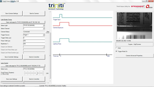 Gardasoft TR-CL180 Lens Controller within Stemmer CVB software
